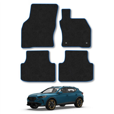 B&Q -  Cupra Formentor 2020+ Car Mats Blue Trim Carpet Tailored  Easy Clean Clips