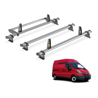 B&Q -  Trade Vauxhall Vivaro 2001-2014 Roof Rack 3 Steel Roof Bars Loadstops & Rear Ladder Roller Ultibar Trade Sb211-3/vgr-03