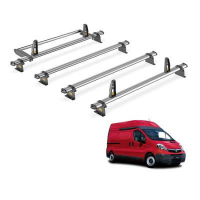 B&Q -  Trade Vauxhall Vivaro 2001-2014 Roof Rack 4 Steel Roof Bars Loadstops & Rear Ladder Roller Ultibar Trade Sb211-4/vgr-03