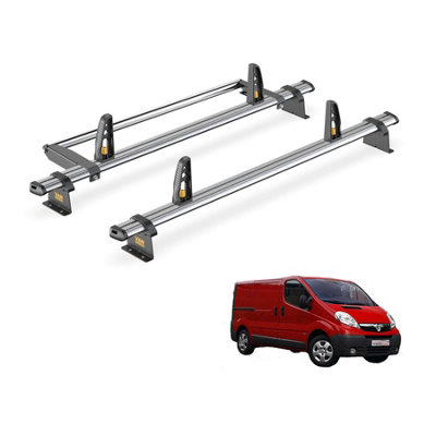 B&Q -  Trade Vauxhall Vivaro 2001-2014 Roof Rack 2 Steel Roof Bars Loadstops & Rear Ladder Roller Ultibar Trade Sb255-2/vgr-02