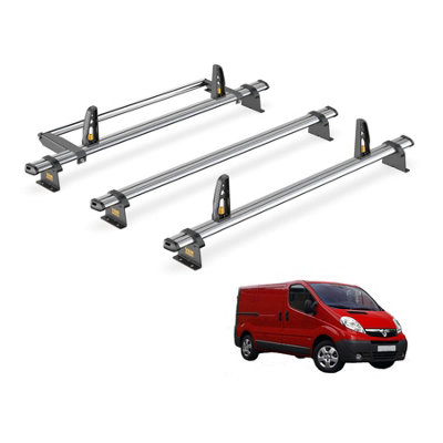 B&Q -  Trade Vauxhall Vivaro 2001-2014 Roof Rack 3 Steel Roof Bars Loadstops & Rear Ladder Roller Ultibar Trade Sb255-3/vgr-02