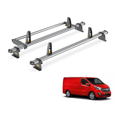 B&Q -  Trade Vauxhall Vivaro 2014-2019 Roof Rack 2 Steel Roof Bars Loadstops & Rear Ladder Roller Ultibar Trade Sb315-2/vgr-30