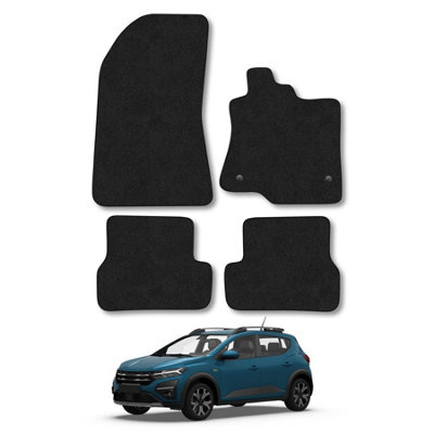 B&Q -  Dacia Sandero (2020+) Car Mats Black Carpet Tailored Fit Easy Clean With Clips