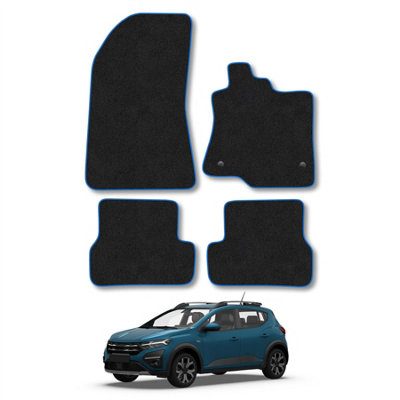 B&Q -  Dacia Sandero 2020+ Car Mats Blue Trim Carpet Tailored Fit Easy Clean With Clips