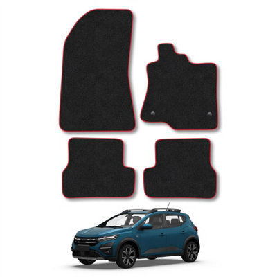 B&Q -  Dacia Sandero (2020+) Car Mats Red Trim Carpet Tailored Fit Easy Clean With Clip