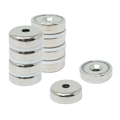 N42 Neodymium Countersunk Pot Magnet 25mm Dia X 8mm Thick X 5mm Countersunk26Kg PullPack Of 10 from B&Q