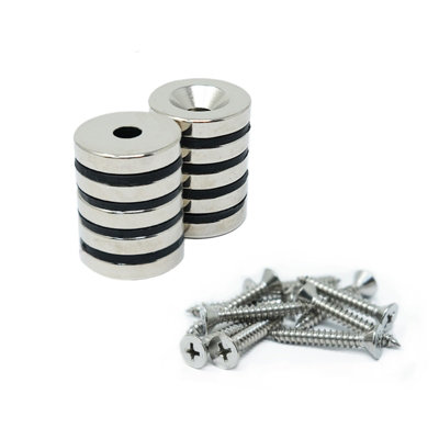  - 20mm Dia X 4mm Thick Neodymium Countersunk Magnets & ScrewsSouthPack Of 10