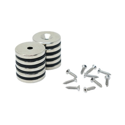  - 20mm Dia X 3mm Thick Neodymium Countersunk Magnets & ScrewsNorthPack Of 10