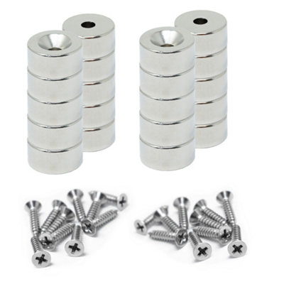 N42 Neodymium Countersunk Magnets & Screws Pack10mm Dia X 5mm Thick X 3.2mm Countersunk2Kg Pull from B&Q