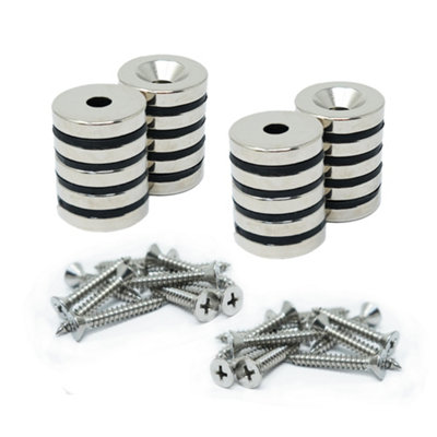  - N42 Neodymium Countersunk Magnets & Screws Pack20mm Dia X 4mm Thick X 5.2mm Countersunk6.7Kg Pull