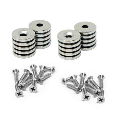 N42 Neodymium Countersunk Magnets & Screws Pack15mm Dia X 2mm Thick X 4.2mm Countersunk1.7Kg Pull from B&Q