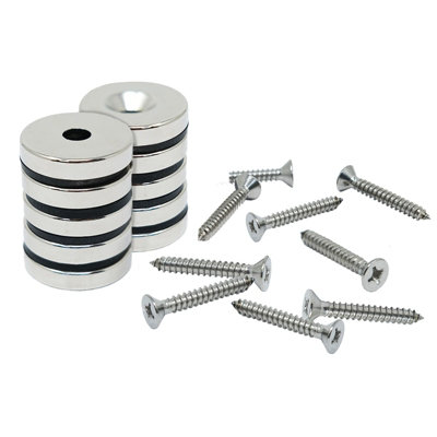 N42 Neodymium Countersunk Magnet 25mm Dia Magnets & Screws PackNorthPack Of 10 from B&Q