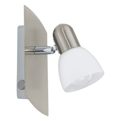 Satin Nickel Wall Spot Light With White Glass ShadeE14 Bulb Compatible from B&Q