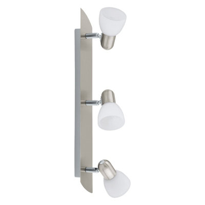  - Elegant Wall 3-Spot Light With Satin Nickel Finish And White Glass Shades