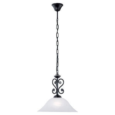 Stylish Black Pendant Ceiling Light With White Alabaster Shade from B&Q