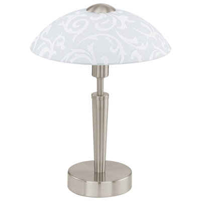 B&Q Elegant Satin Nickel Table Lamp With Satin Glass Shade And E14 Bulb Socket White