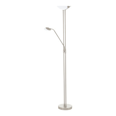 Elegant Floor Lamp With Satin Nickel Finish And White Glass Shade from B&Q