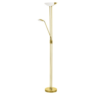 B&Q Elegant Brass Floor Lamp With Satin Glass Shade And Led Bulbs White