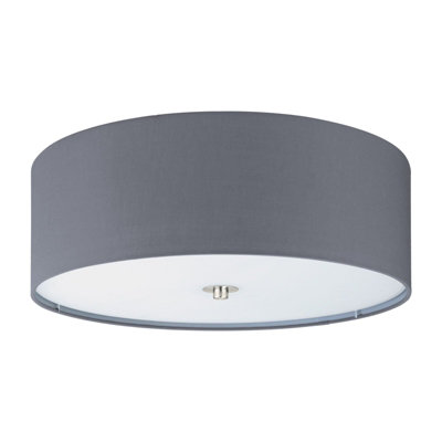 B&Q Elegant Flush Ceiling With Satin Nickel Finish And Fabric Shade Light/Grey