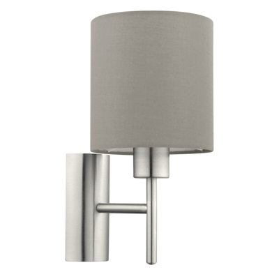 B&Q Satin Nickel Wall With Taupe Fabric Shade And Rocker Switch - E27 Bulb Compatible Light