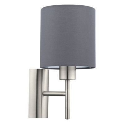 B&Q Satin Nickel Wall With Fabric Shade And Rocker Switch Light/Grey