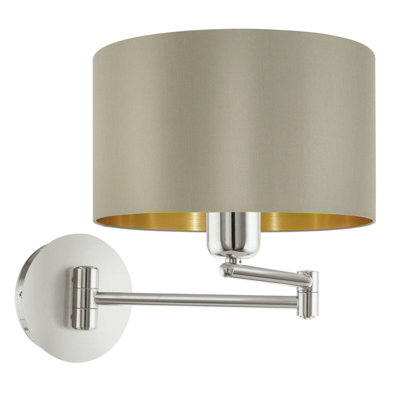 Stylish Satin Nickel Wall Light With Adjustable Shade In Taupe And Gold Fabric from B&Q