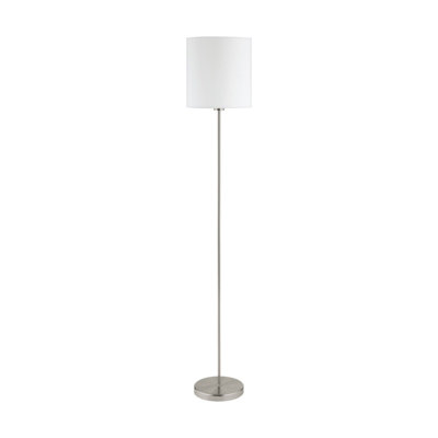 Elegant Satin Nickel Floor Lamp With White Fabric Shade And Pedal Switch from B&Q