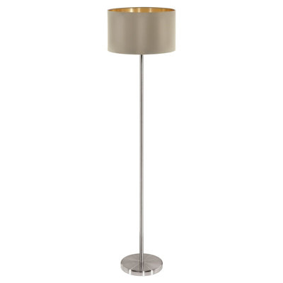Elegant Satin Nickel Floor Lamp With Taupe Gold Shade And Pedal Switch from B&Q