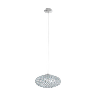 B&Q Elegant Chrome Plated Pendant Ceiling With Clear Crystal Shade Light