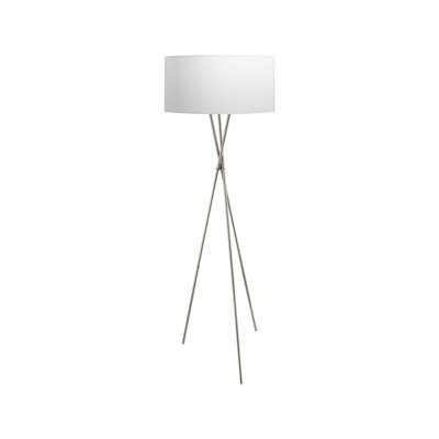  - Elegant Satin Nickel Floor Lamp With White Silver Fabric Shade And Pedal Switch
