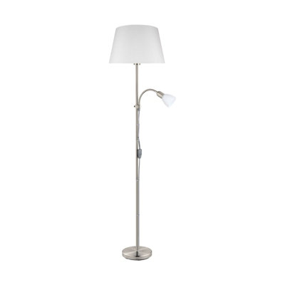 Elegant Satin Nickel Floor Lamp With White Fabric Shade And Glass Bulbs from B&Q