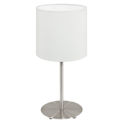 Stylish Satin Nickel Table Desk Lamp With White Fabric Shade from B&Q