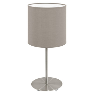 Elegant Satin Nickel Table Desk Lamp With Taupe Fabric Shade from B&Q