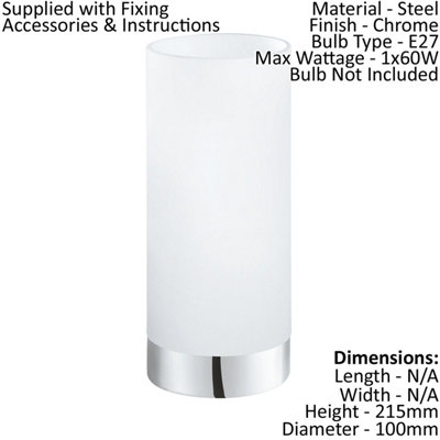 Elegant Chrome Table Lamp With White Satin Glass ShadeE27 Bulb Compatible from B&Q