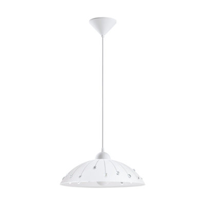 Elegant White Pendant Ceiling Light With Crystal Detailing from B&Q