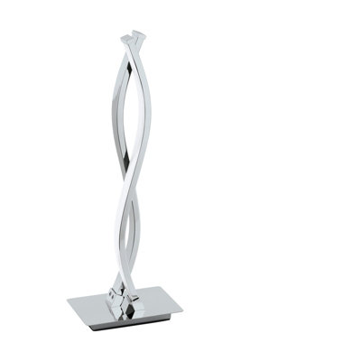 Stylish Chrome Table Lamp With White Plastic Shade And Led Bulbs