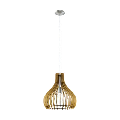 Elegant Satin Nickel Pendant Ceiling Light With Maple Wood Shade from B&Q