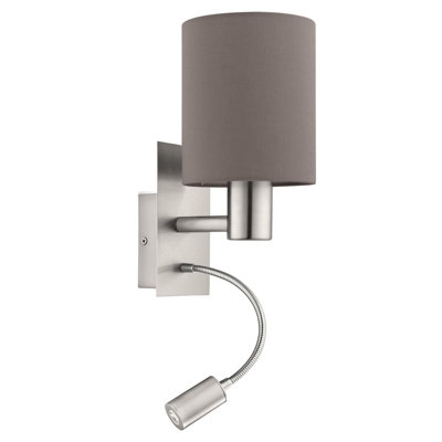 Satin Nickel Wall Light With Anthracite Brown Fabric ShadeLed Bulb Compatible from B&Q