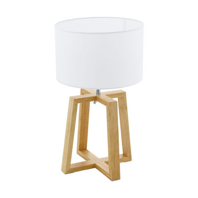  - Elegant Natural Wood And Chrome Table Desk Lamp With White Fabric Shade