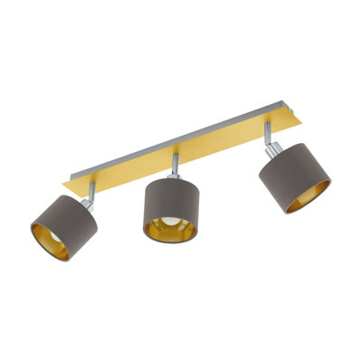 Elegant Flush Ceiling Light In Brushed Brass With Cappuccino Fabric Shade from B&Q