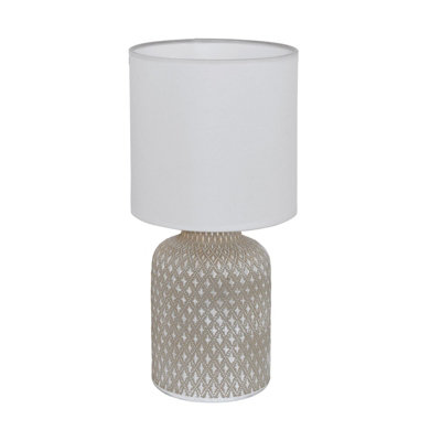  - Elegant Grey Ceramic Table Desk Lamp With White Fabric Shade And E14 Bulb Socket