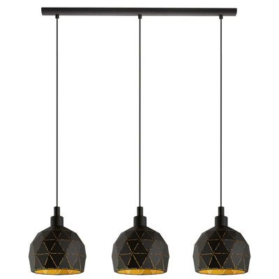 Elegant Black Pendant Ceiling Light With Gold Inner Shade And Adjustable Height from B&Q