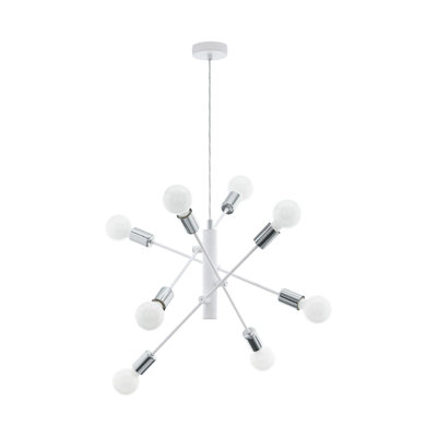  - Stylish White Chrome Pendant Ceiling Light With Adjustable Arms And E27 Bulb Fitting