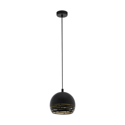 Elegant Black Pendant Ceiling Light With Gold Inner Shade For E27 Bulb from B&Q