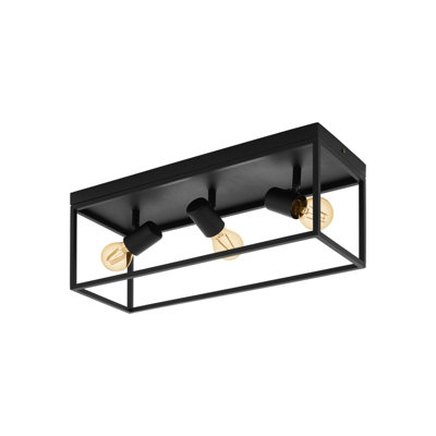 Stylish Flush Ceiling Light With Black Metal Frame For E27 Bulbs from B&Q