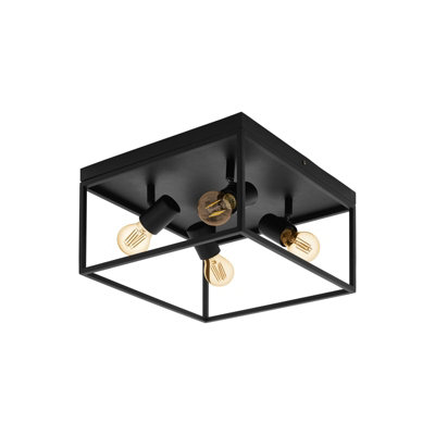Elegant Black Flush Ceiling Light With E27 Bulb HoldersModern Metal Design from B&Q