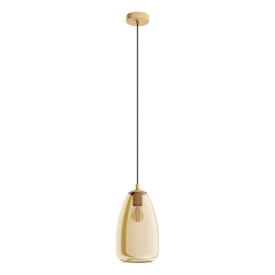 Stylish Brushed Brass Pendant Ceiling Light With Amber Glass Shade from B&Q