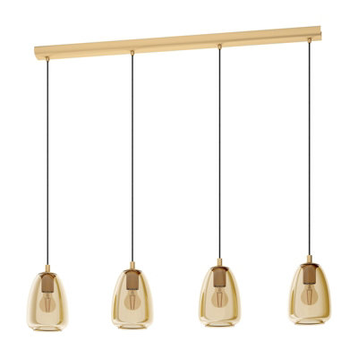 Stylish Pendant Ceiling Light With Brushed Brass Finish And Amber Glass Shade from B&Q