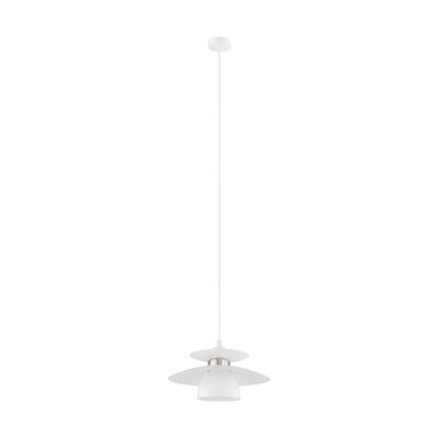 Stylish White Satin Nickel Pendant Ceiling Light With Adjustable Height And E27 Bulb Socket from B&Q