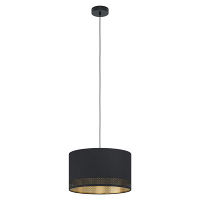  - Elegant Black And Gold Fabric Pendant Ceiling Light With E27 Bulb Socket